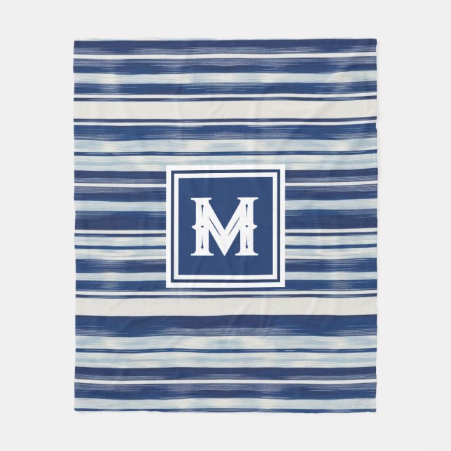 Couverture Polaire Monogramme à rayures bleues et blanches (Devant)