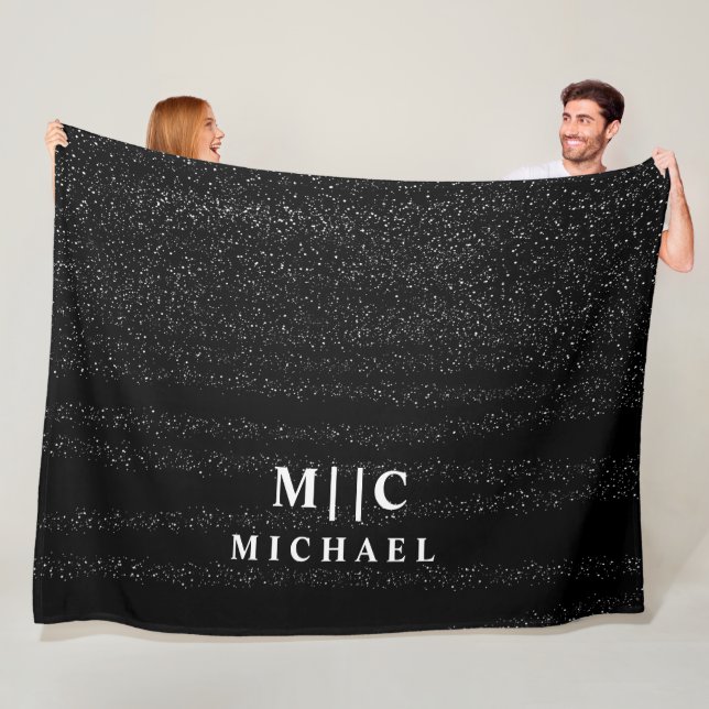 Couverture Polaire monogramme abstrait simple noir et blanc (En situation)