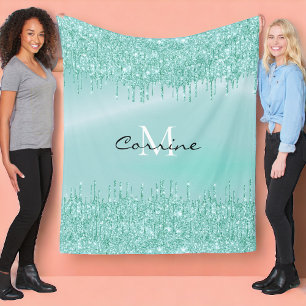 Couverture Polaire Monogramme Aqua Blue Driving Parties scintillant N