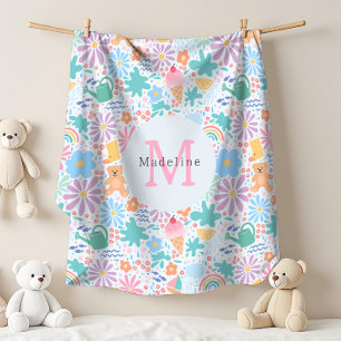 Couverture Polaire Monogramme Arc-en-Ciel Floral Éclaboussure d'Été F