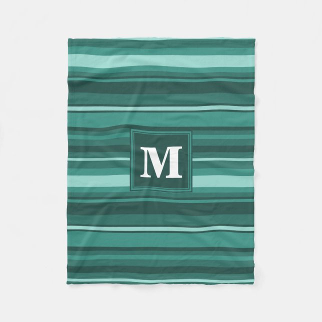 Couverture Polaire Monogramme bandes turquoises (Devant)