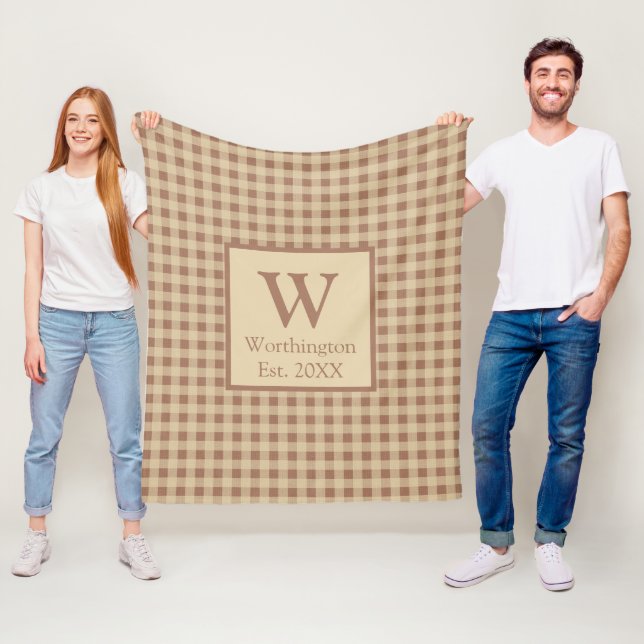 Couverture Polaire Monogramme Beige Rouille Buffle Plaid Campagne Rus (En situation)