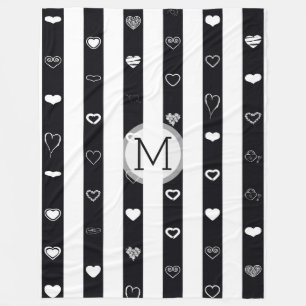 Couverture Polaire Monogramme Black White Stripes Moderne Motif de co