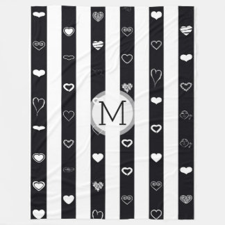 Couverture Polaire Monogramme Black White Stripes Moderne Motif de co