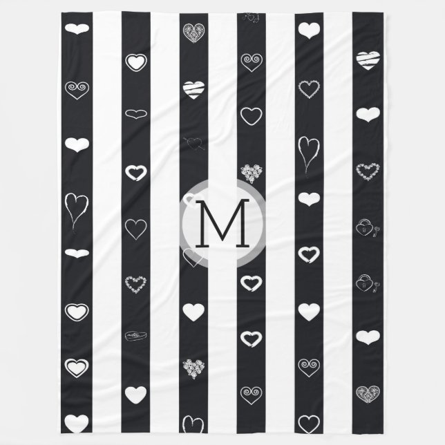 Couverture Polaire Monogramme Black White Stripes Moderne Motif de co (Devant)