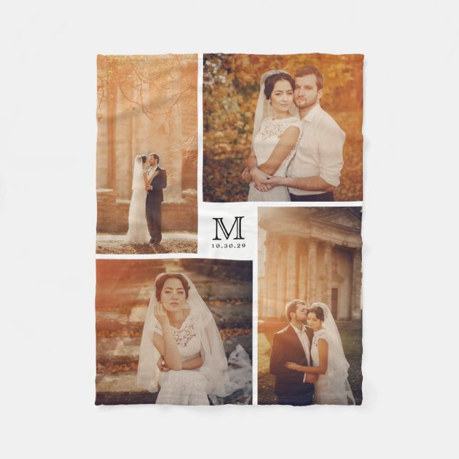 Couverture Polaire Monogramme blanc et noir 4 Mariage photo Collage (Devant)