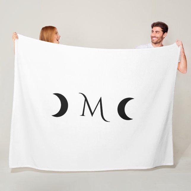 Couverture Polaire Monogramme blanc et noir des lunes de croissant mo (En situation)