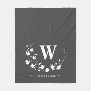 Couverture Polaire Monogramme blanc noir classique Nom couronne flora