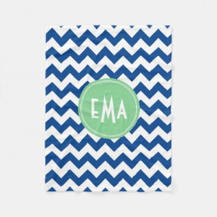 Couverture Polaire Monogramme bleu et blanc Chevron Motif géométrique