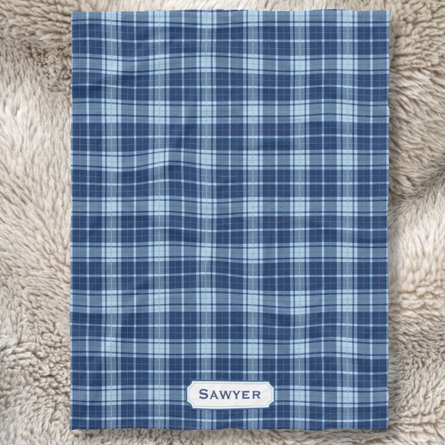 Couverture Polaire Monogramme Bleu Plaid Rustique Preppy Motif confor (Créateur téléchargé)