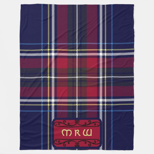 Couverture Polaire Monogramme bleu rouge Tartan en Police de Lion cel (Devant)