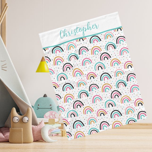 Couverture Polaire Monogramme Boho Rainbows Turquoise Orange Baby Bla (Créateur téléchargé)