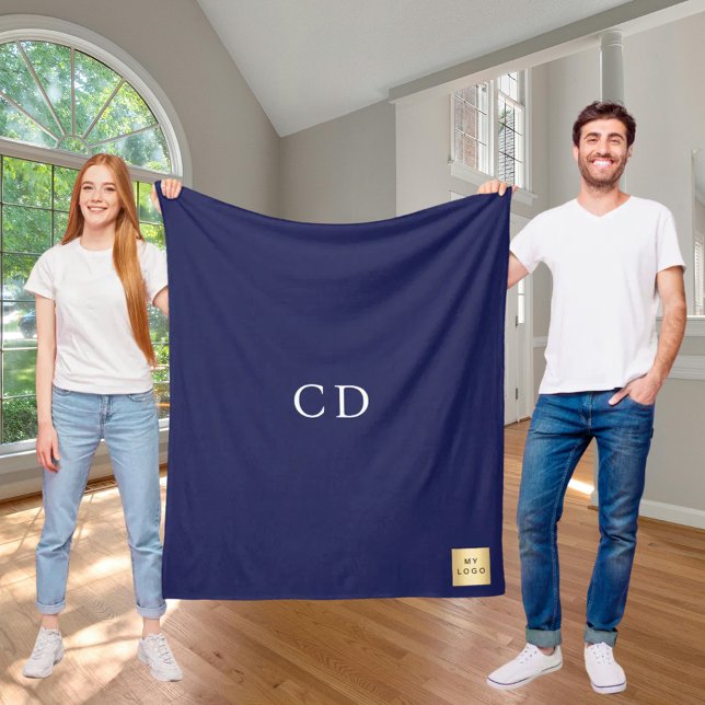 Couverture Polaire Monogramme cadeau de la compagnie de logo bleu mar (Créateur téléchargé)