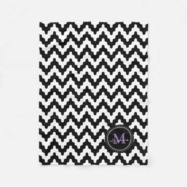 Couverture Polaire Monogramme | Chevron mou blanc noir (Devant)