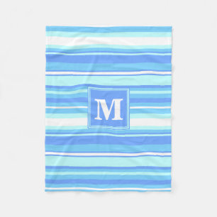 Couverture Polaire Monogramme ciel bandes bleues