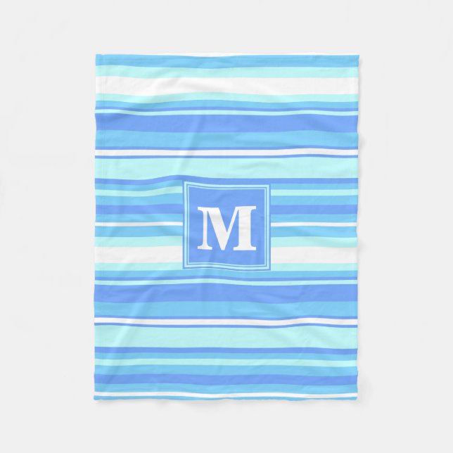 Couverture Polaire Monogramme ciel bandes bleues (Devant)