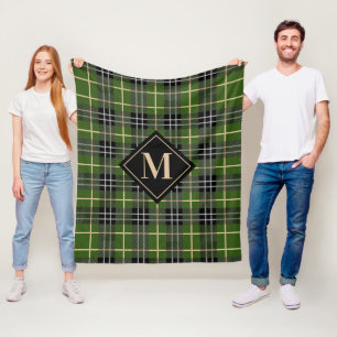 Couverture Polaire Monogramme classique rustique vert Tartan Plaid