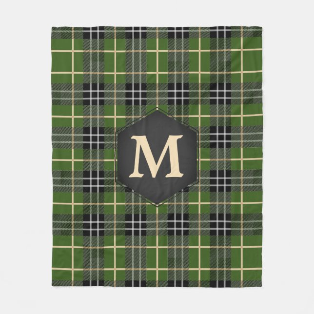 Couverture Polaire Monogramme classique rustique vert Tartan Plaid (Devant)
