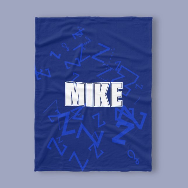 Couverture Polaire monogramme cool et nom en bleu marine et blanc (Créateur téléchargé)