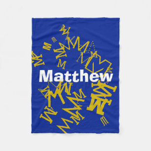 Couverture Polaire monogramme cool et nom en bleu marine et blanc