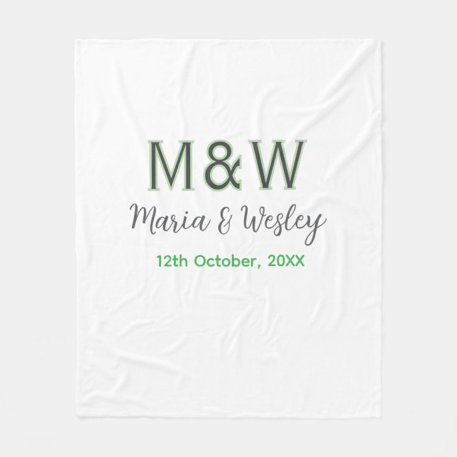 Couverture Polaire Monogramme couple gris vert moderne date romantiqu (Devant)