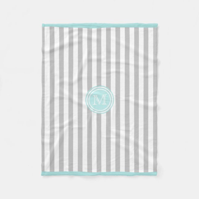 Couverture Polaire Monogramme Cyan Gris & Blanc Gris Gratté polaire (Devant)