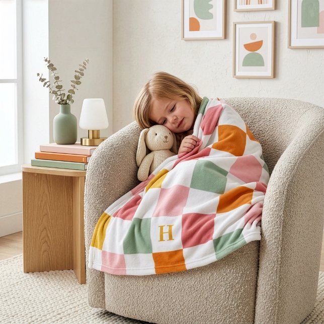 Couverture Polaire Monogramme damier multicolore boho (Créateur téléchargé)