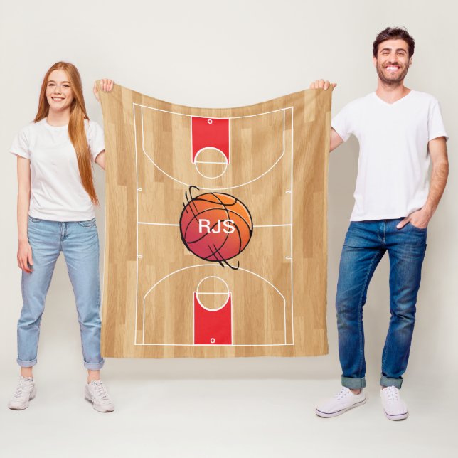 Couverture Polaire Monogramme de basket-ball sur terrain de basket-ba (En situation)