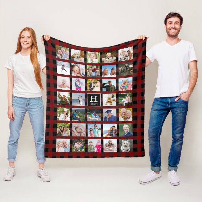 Couverture Polaire Monogramme de bison rustique plaqué photo Collage  (En situation)