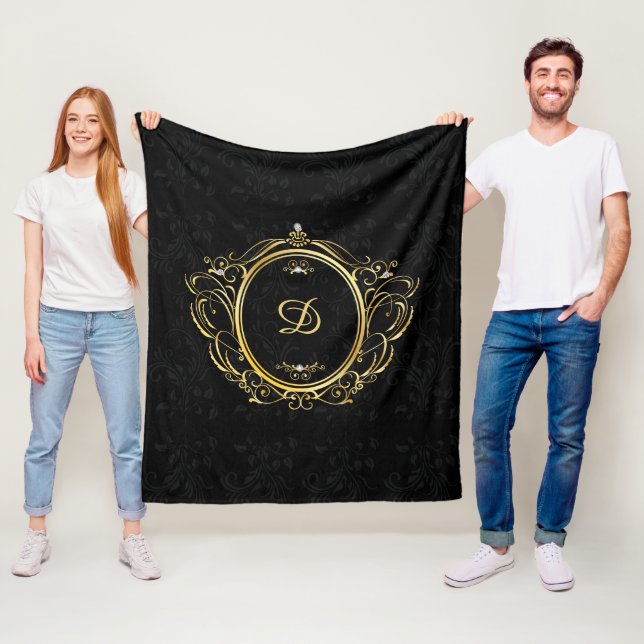 Couverture Polaire Monogramme de cadre Or de luxe avec dos damassé no (En situation)