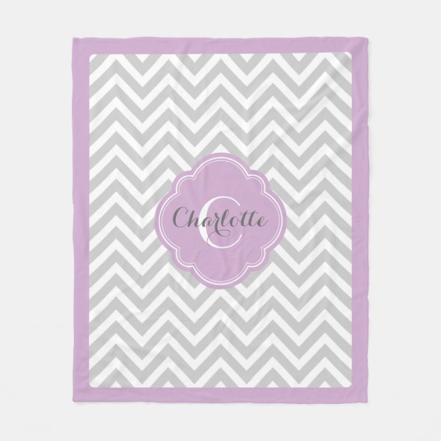 Couverture Polaire Monogramme de Chevron gris et violet (Devant)