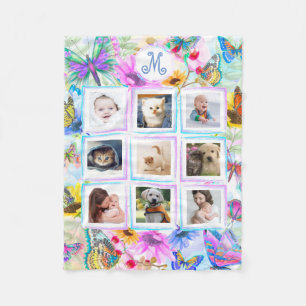 Couverture Polaire Monogramme de collage de photo de papillons et de