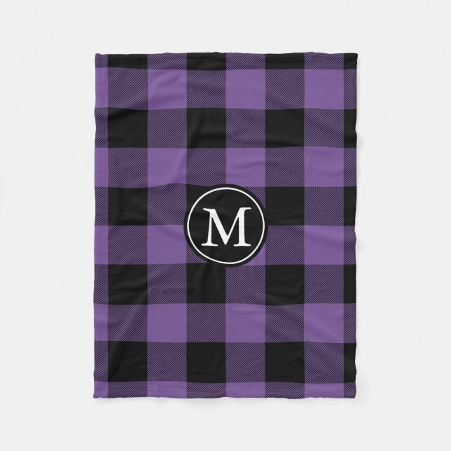 Couverture Polaire Monogramme de contrôle du bison pourpre et noir (Devant)