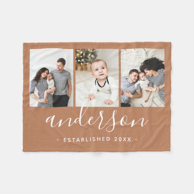 Couverture Polaire Monogramme de famille moderne 3 Collage photo (Devant (Horizontal))