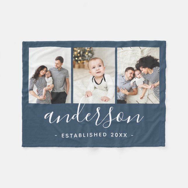Couverture Polaire Monogramme de famille moderne 3 Collage photo (Devant (Horizontal))