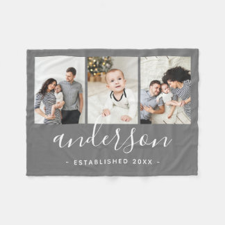 Couverture Polaire Monogramme de famille moderne 3 Collage photo