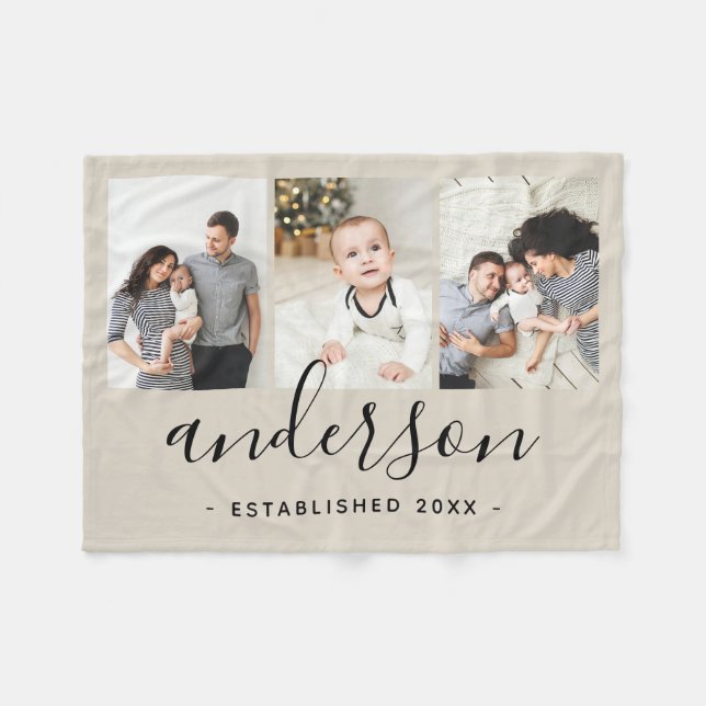 Couverture Polaire Monogramme de famille moderne 3 Collage photo (Devant (Horizontal))