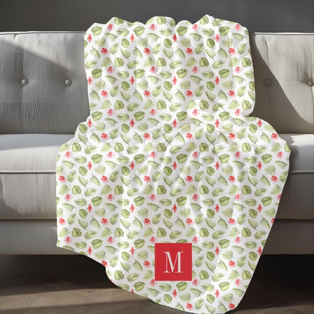Couverture Polaire Monogramme de feuilles de palmier élégantes (Elegant Palm Leaves Monogram Fleece Blanket)