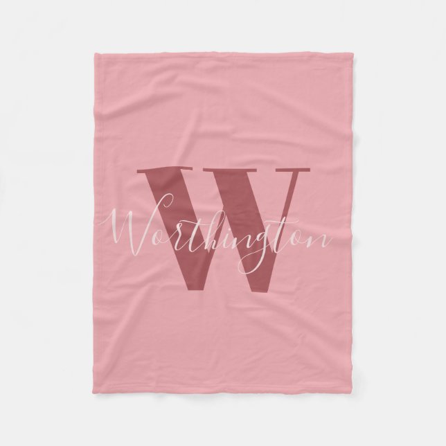 Couverture Polaire Monogramme de fille et nom rose roux (Devant)