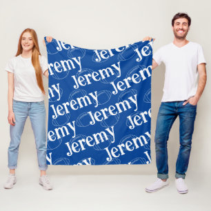 Couverture Polaire Monogramme de football bleu et blanc