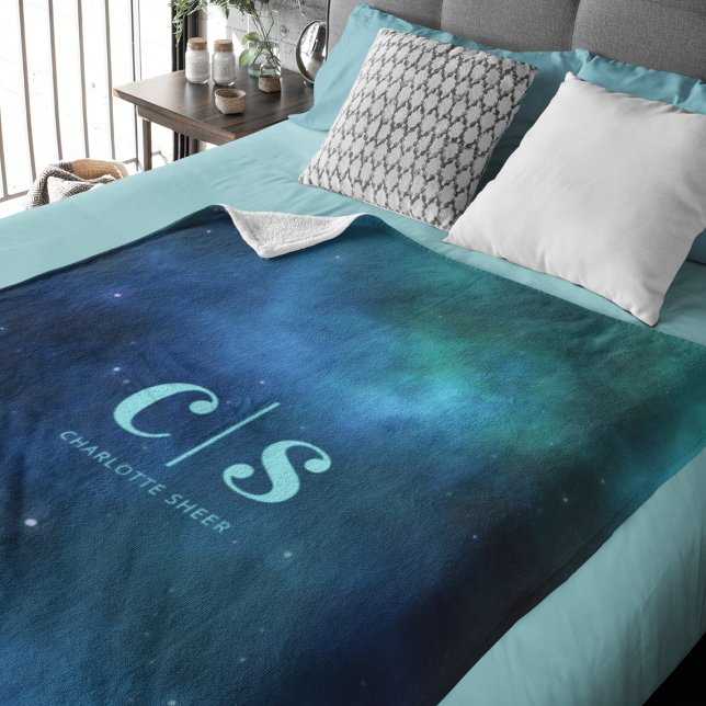 Couverture Polaire Monogramme de galaxie verte bleue minimale (Créateur téléchargé)