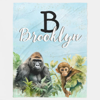 Couverture Polaire Monogramme de la jungle de chimpanzé de gorille pe
