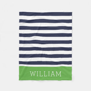 Couverture Polaire Monogramme de la marine et des bandes vertes   Cou