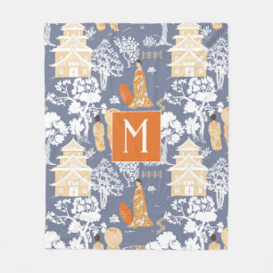 Couverture Polaire Monogramme de la pagode de la Chinoiserie orange e