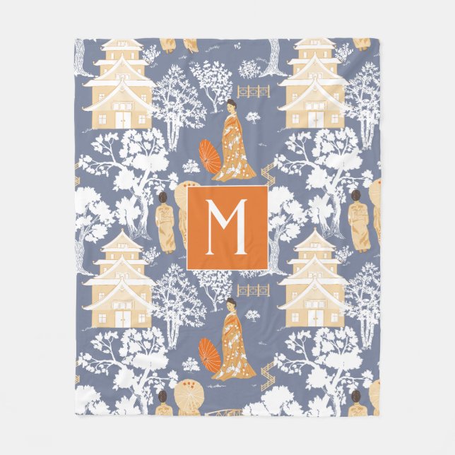 Couverture Polaire Monogramme de la pagode de la Chinoiserie orange e (Devant)