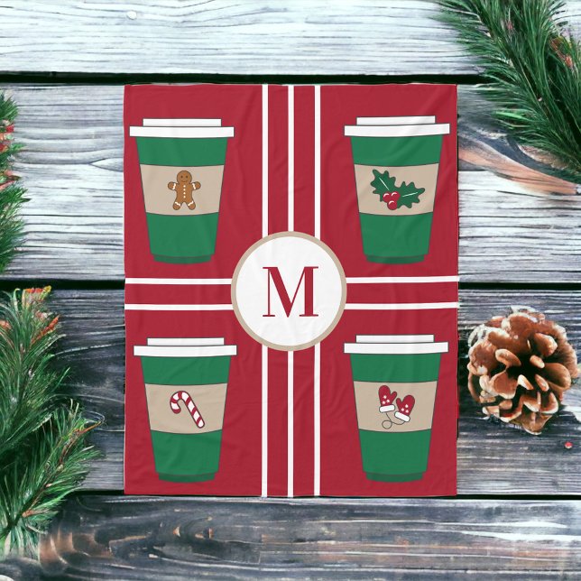 Couverture Polaire Monogramme de l'amoureux du café de Noël (Créateur téléchargé)