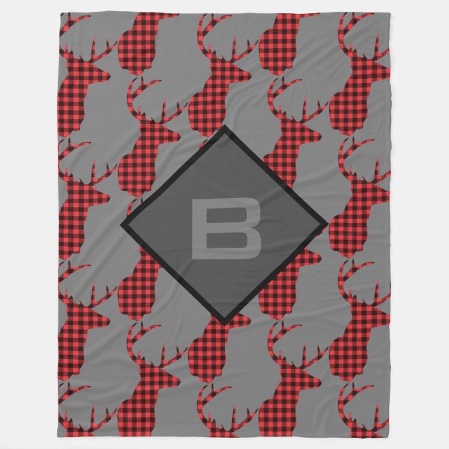 Couverture Polaire Monogramme de l'Motif Buffalo Plaid de Deer Head A (Devant)