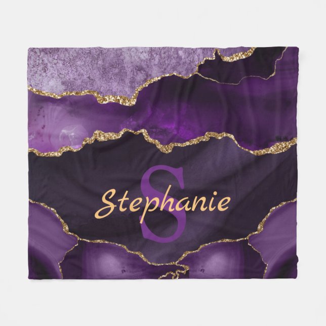 Couverture Polaire Monogramme de marbre d'agate pailleté or faux et v (Devant (Horizontal))