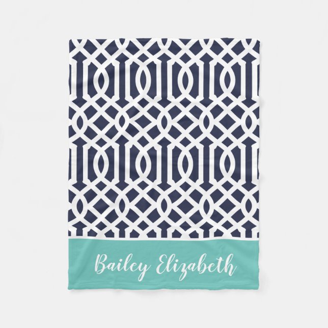 Couverture Polaire Monogramme de Navy et Aqua Trellis (Devant)