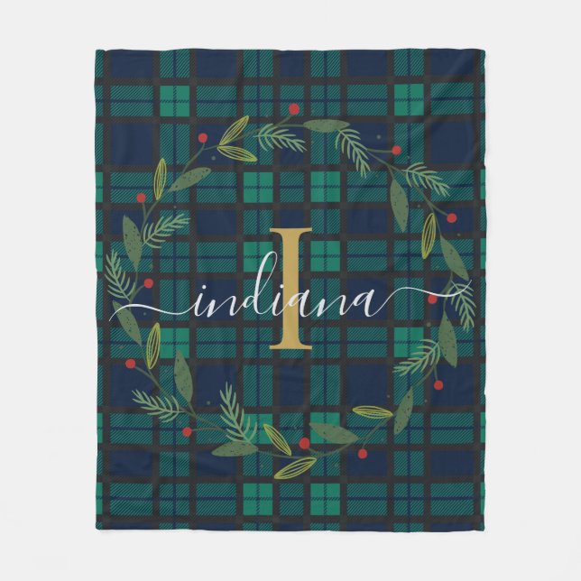 Couverture Polaire Monogramme de Noël Plaid Tartan (Devant)